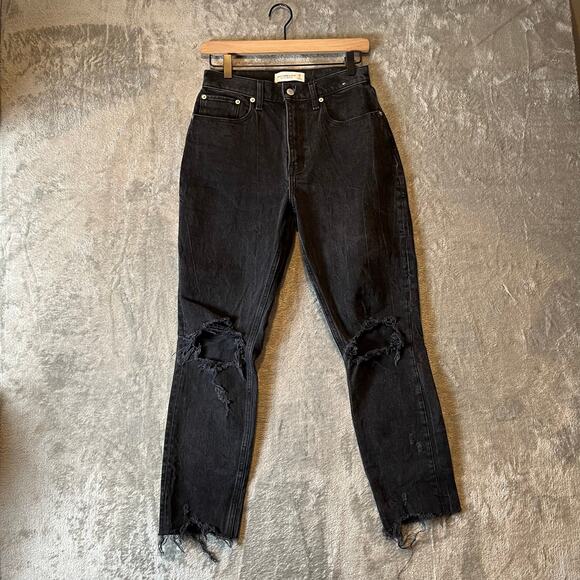 Abercrombie & Fitch High Rise‎ Mom Jeans Size 26 Regular Black Distressed - Picture 1 of 7